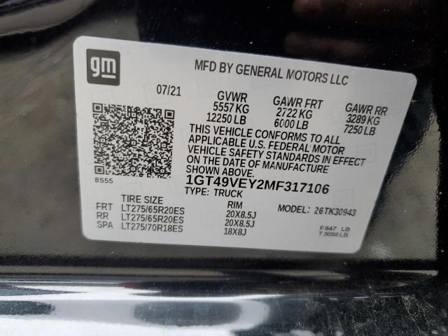 2021 GMC Sierra K3500 At4 VIN: 1GT49VEY2MF317106 Lot: 55350674