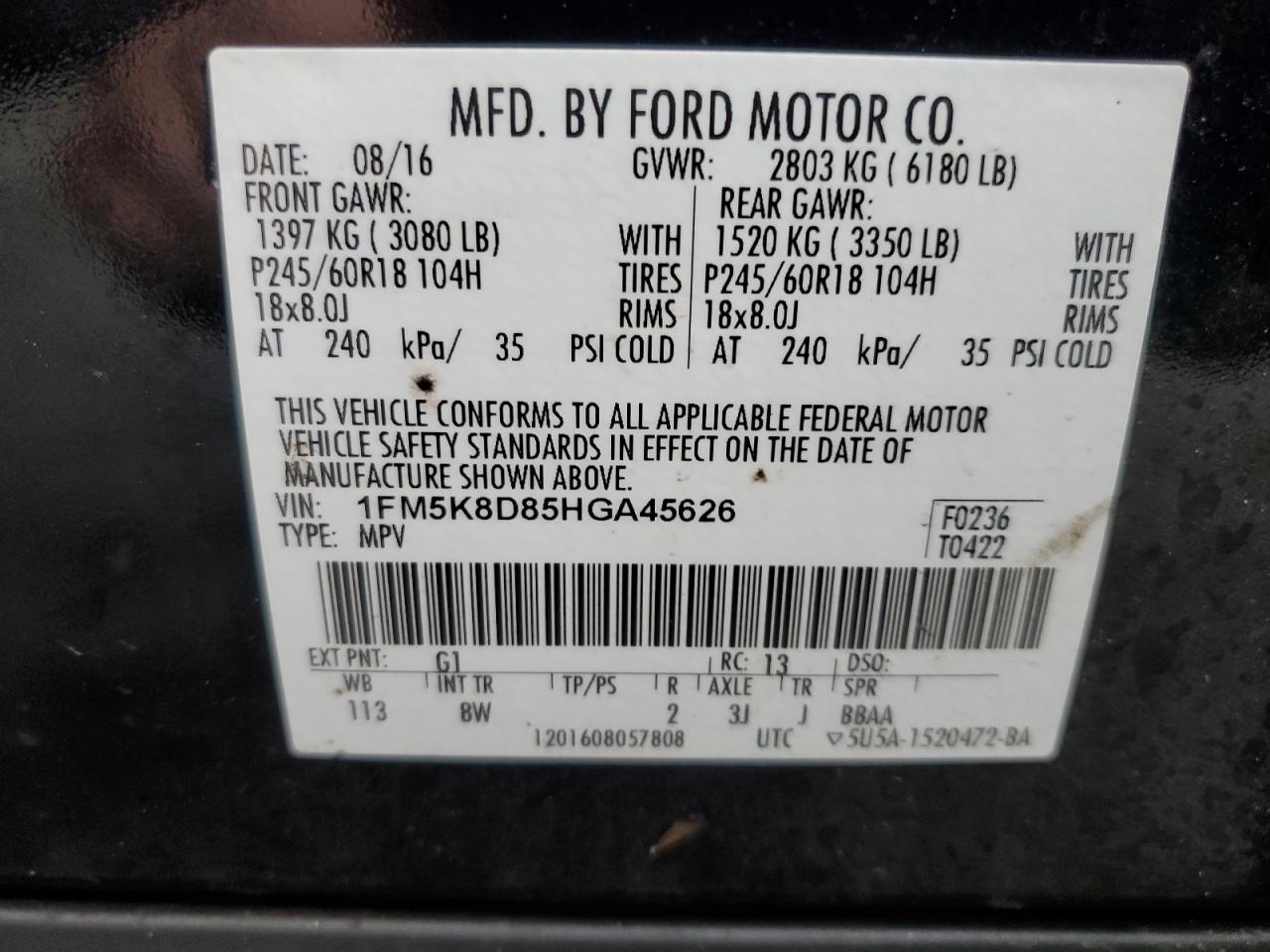 1FM5K8D85HGA45626 2017 Ford Explorer Xlt