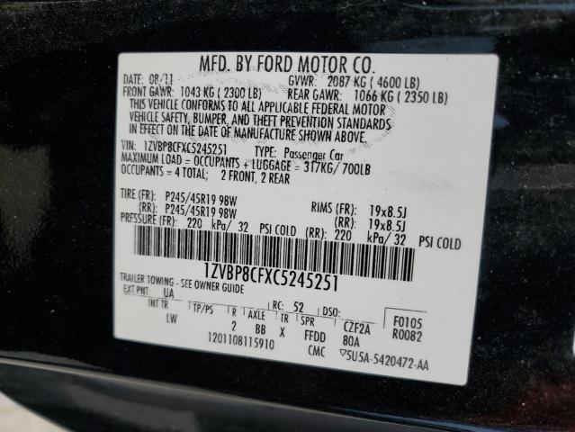 2012 Ford Mustang Gt VIN: 1ZVBP8CFXC5245251 Lot: 53990914