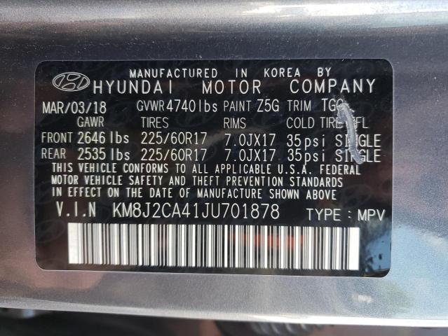 2018 Hyundai Tucson Se VIN: KM8J2CA41JU701878 Lot: 54418474