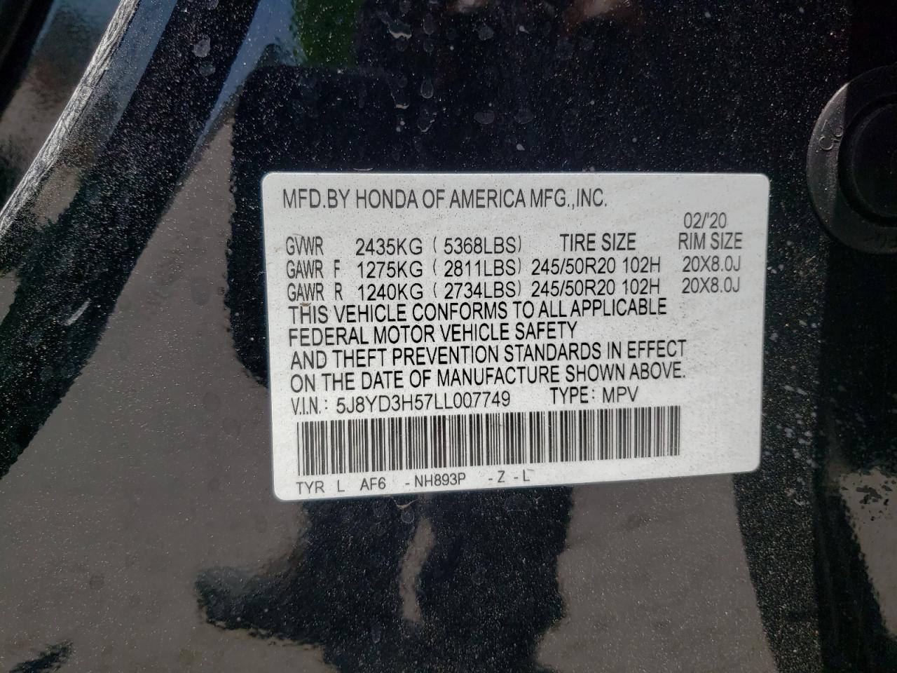 5J8YD3H57LL007749 2020 Acura Mdx Technology