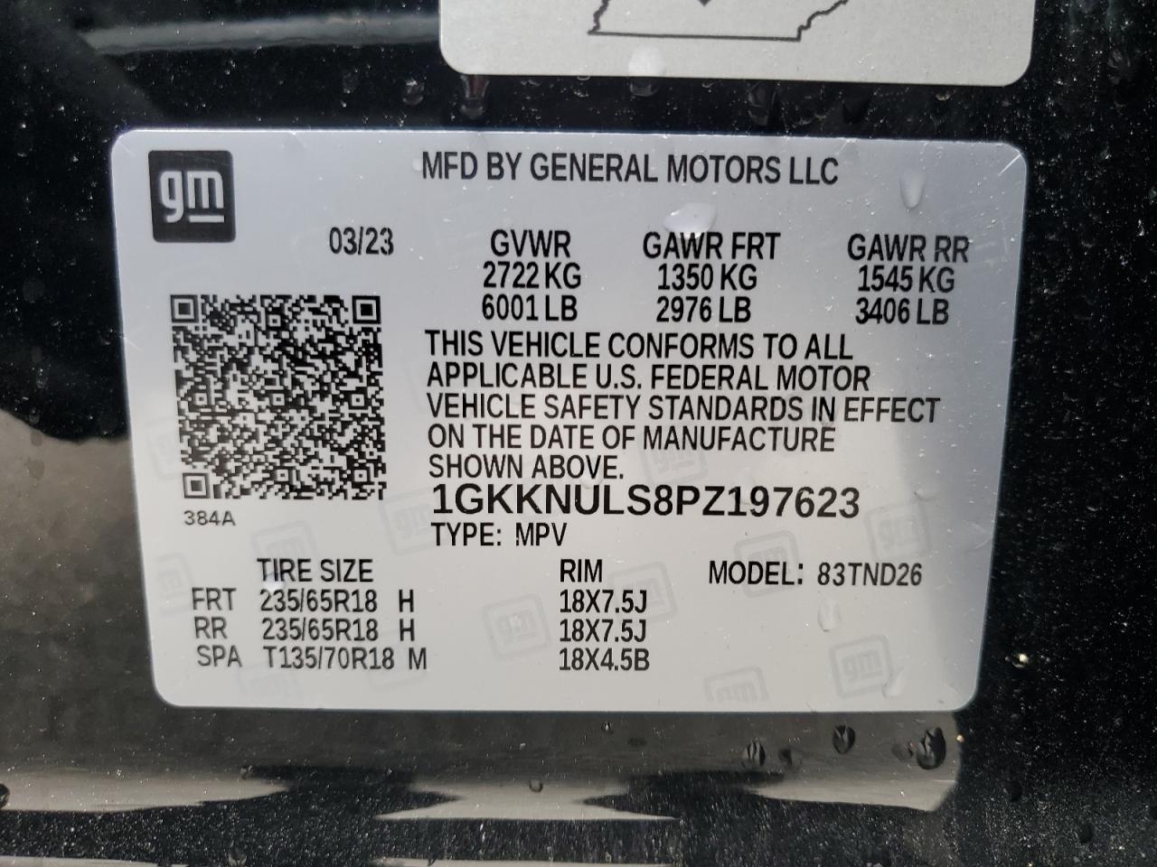 1GKKNULS8PZ197623 2023 GMC Acadia Slt