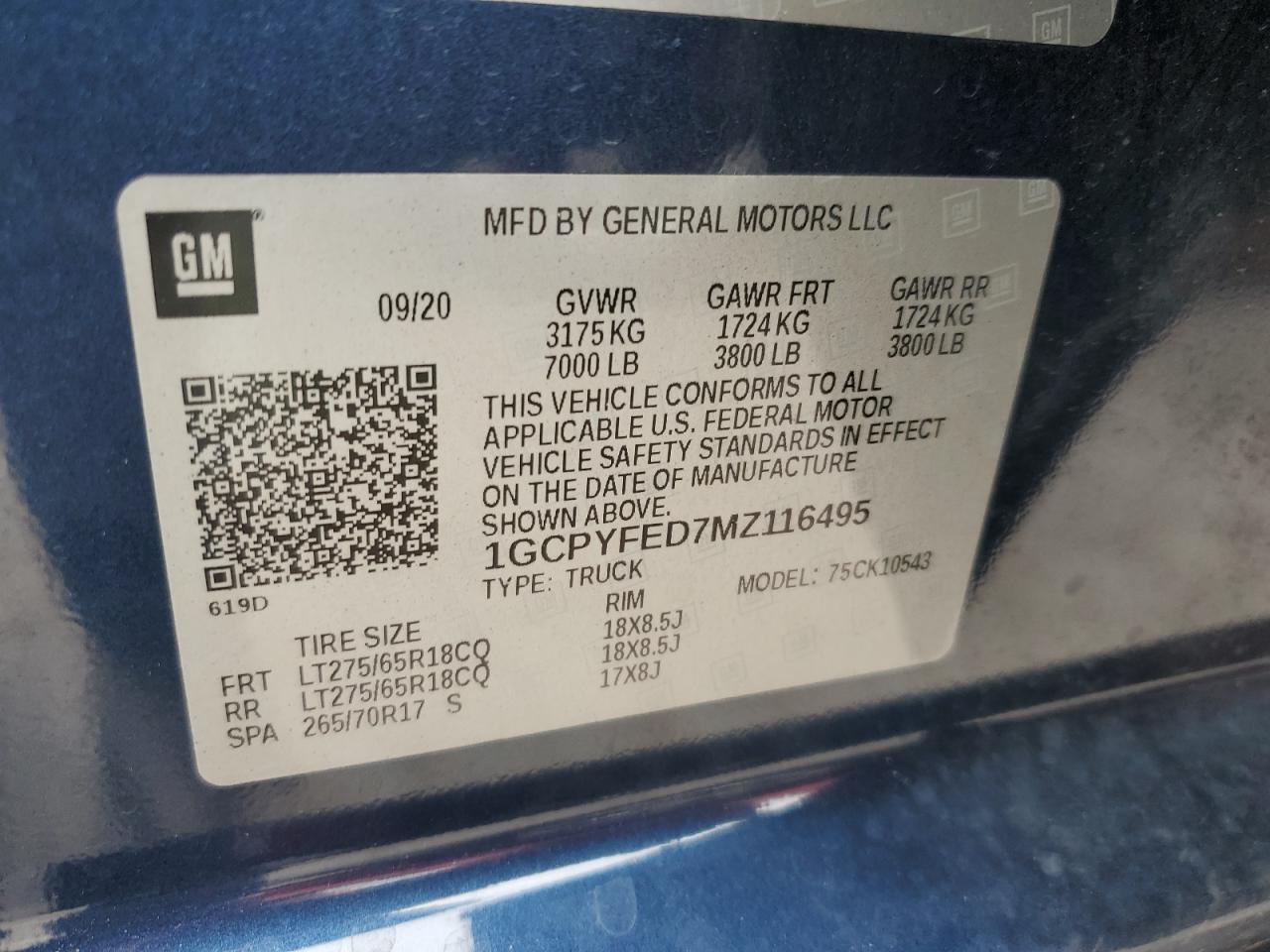 1GCPYFED7MZ116495 2021 Chevrolet Silverado K1500 Lt Trail Boss