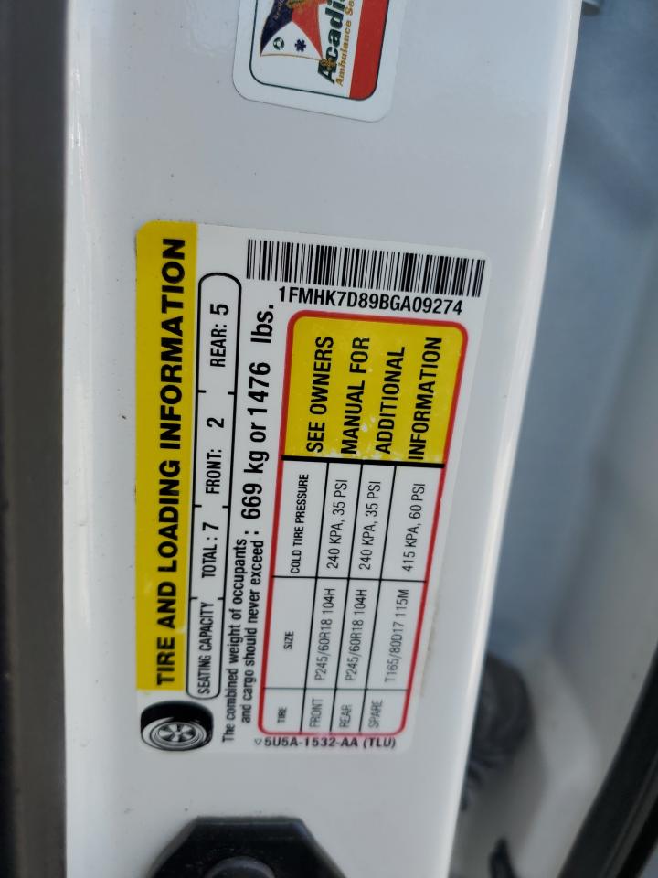 1FMHK7D89BGA09274 2011 Ford Explorer Xlt