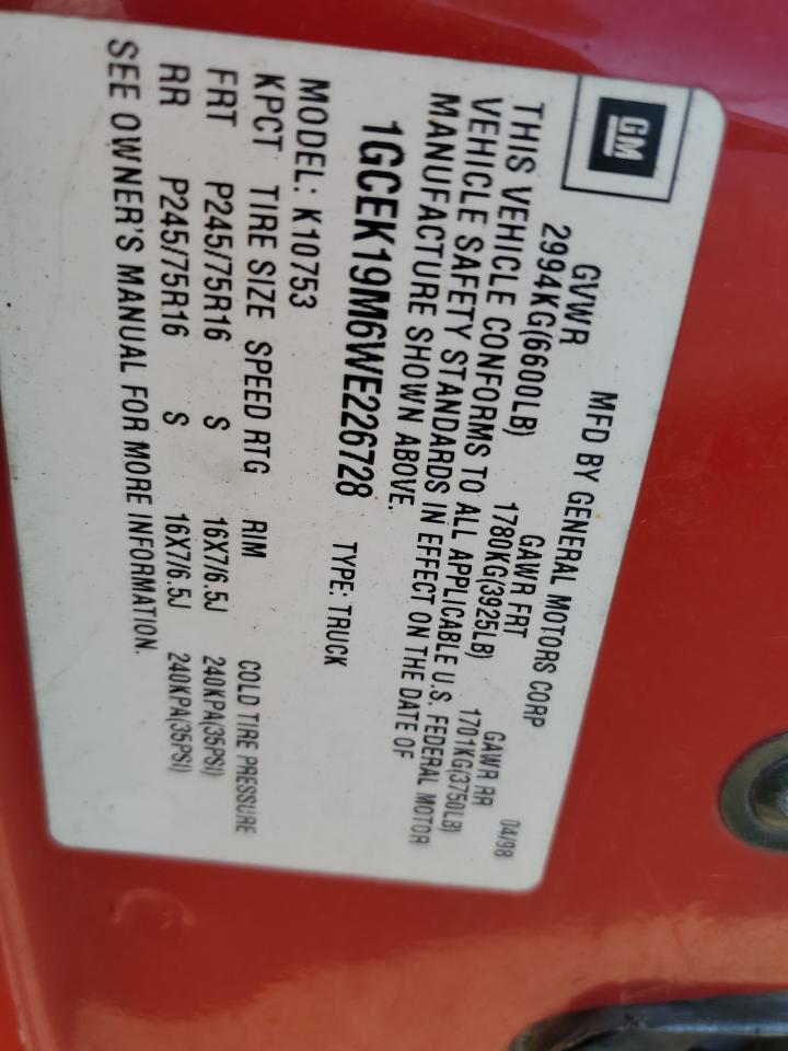 1GCEK19M6WE226728 1998 Chevrolet Gmt-400 K1500