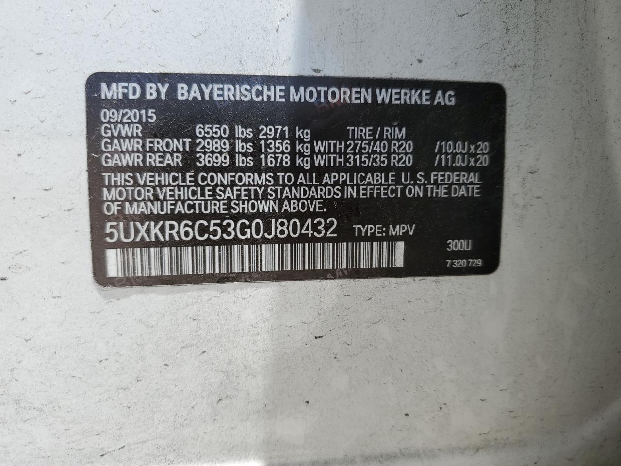 5UXKR6C53G0J80432 2016 BMW X5 xDrive50I
