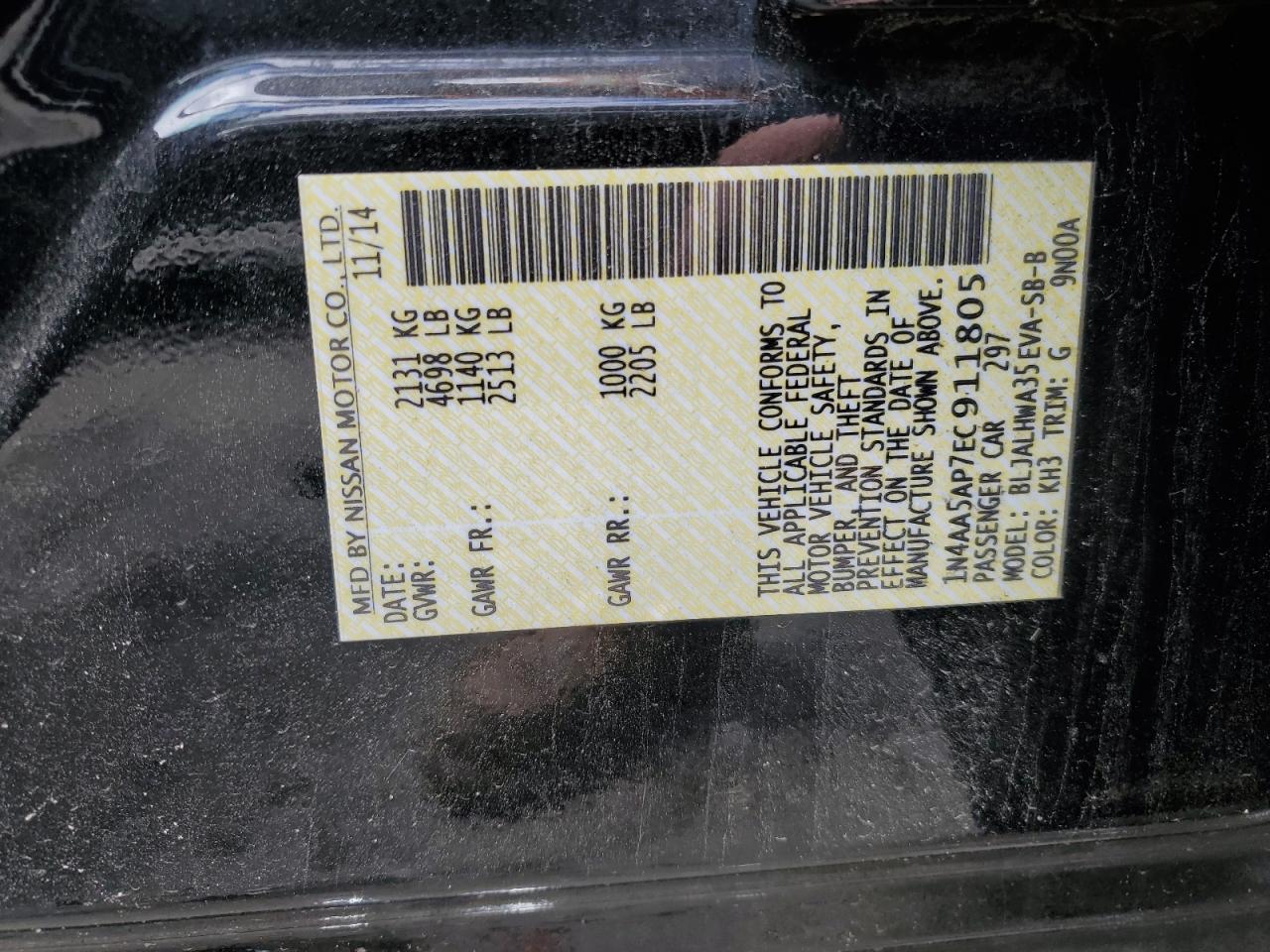 1N4AA5AP7EC911805 2014 Nissan Maxima S