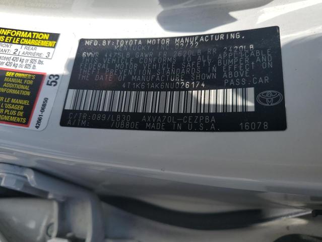 VIN 4T1K61AK6NU026174 2022 Toyota Camry, Xse no.12