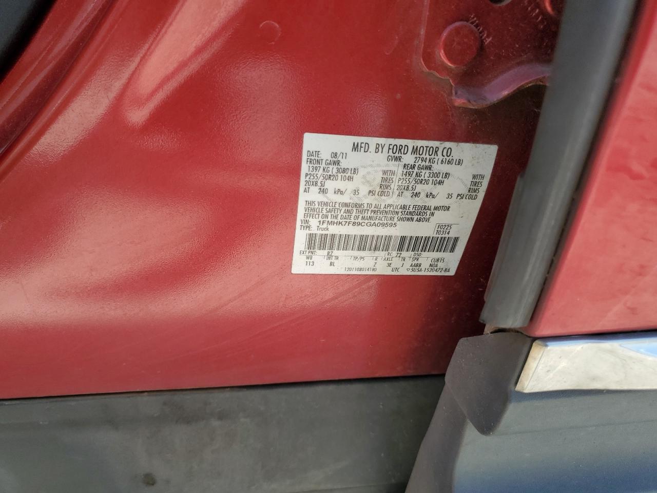 1FMHK7F89CGA09595 2012 Ford Explorer Limited