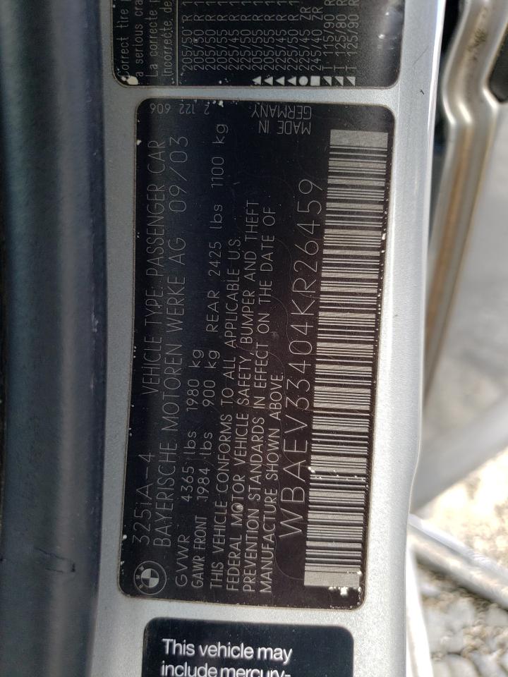 WBAEV33404KR26459 2004 BMW 325 I