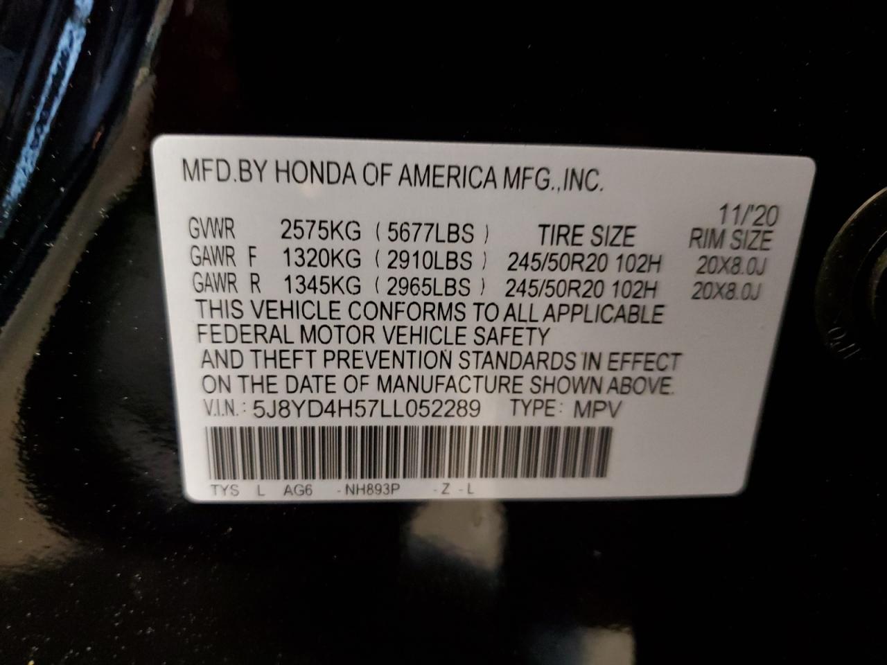 5J8YD4H57LL052289 2020 Acura Mdx Technology