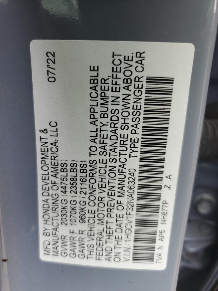 1HGCV1F32NA063240 2022 Honda Accord Sport