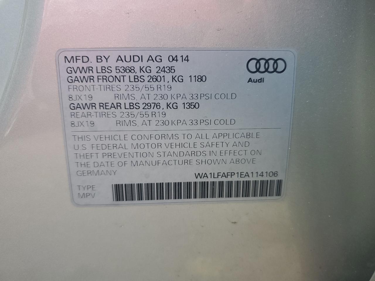 WA1LFAFP1EA114106 2014 Audi Q5 Premium Plus