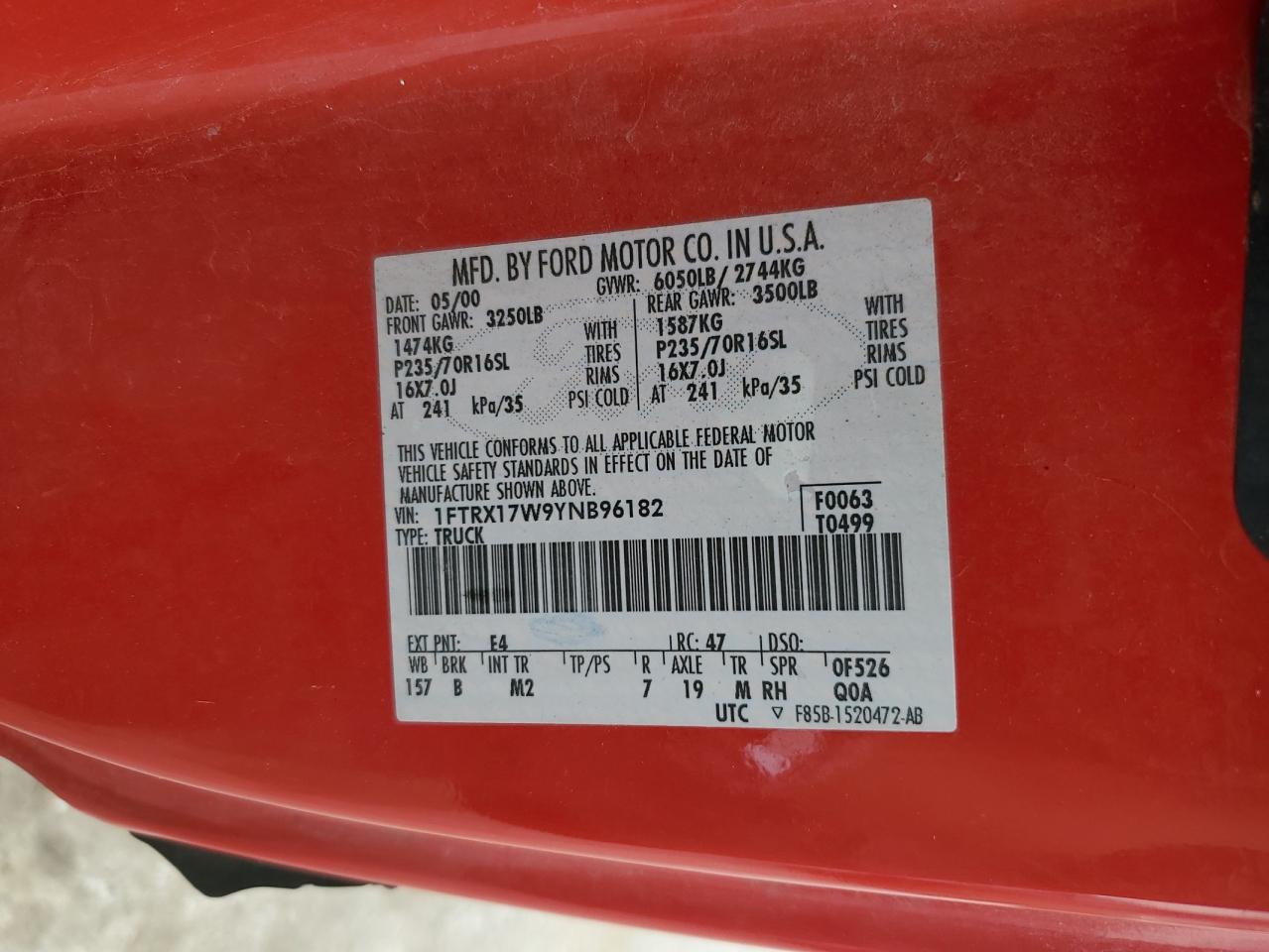 1FTRX17W9YNB96182 2000 Ford F150