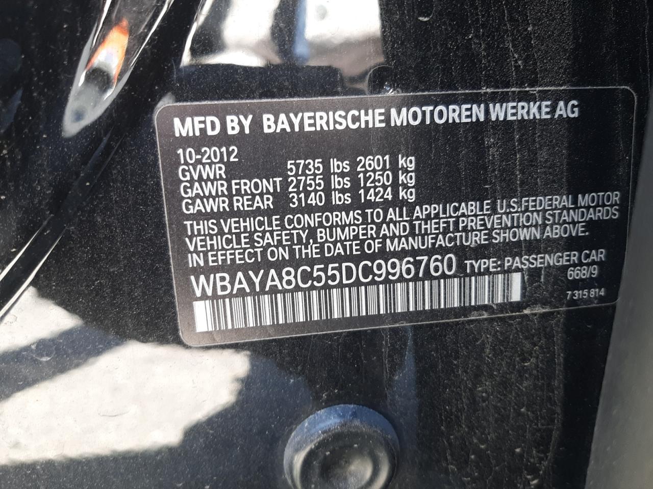 WBAYA8C55DC996760 2013 BMW 750 I