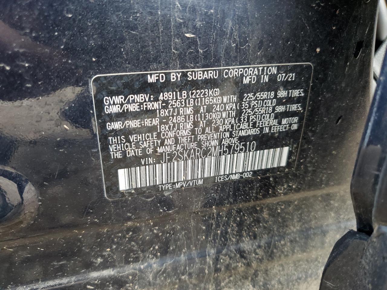 JF2SKARC2MH579510 2021 Subaru Forester Sport