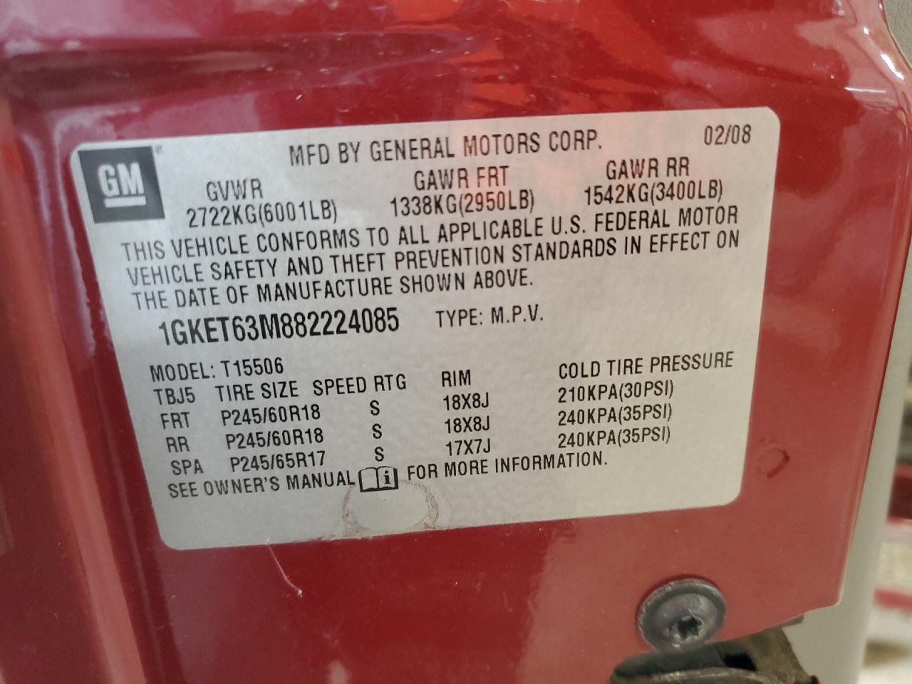 1GKET63M882224085 2008 GMC Envoy Denali