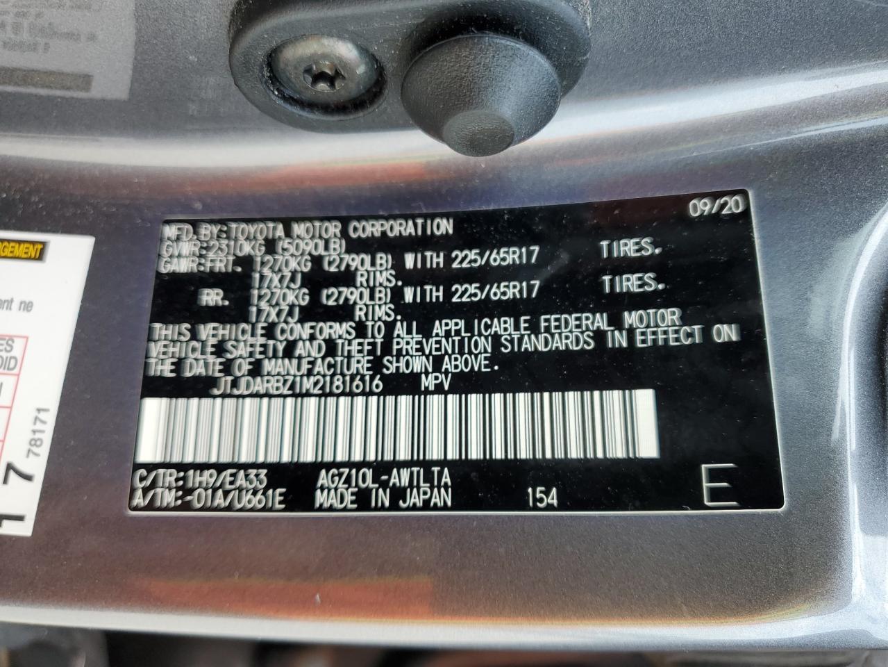 JTJDARBZ1M2181616 2021 Lexus Nx 300 Base