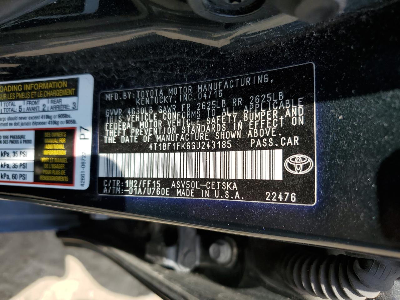 4T1BF1FK6GU243185 2016 Toyota Camry Le