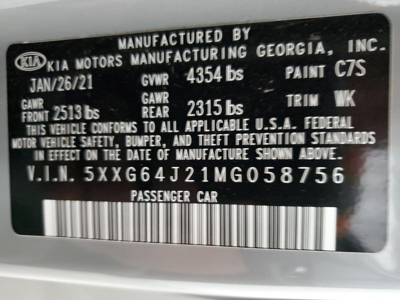 5XXG64J21MG058756 2021 Kia K5 Gt Line