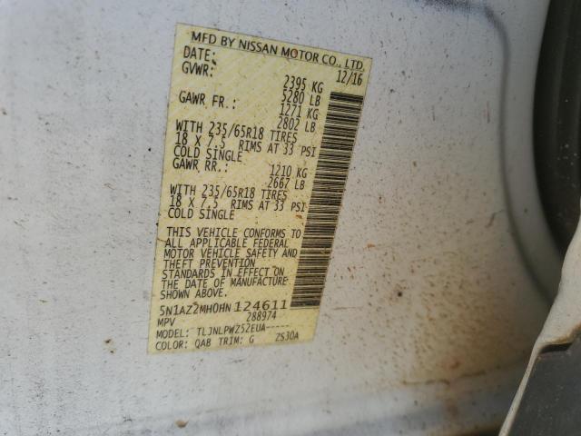 2017 NISSAN MURANO S 5N1AZ2MH0HN124611