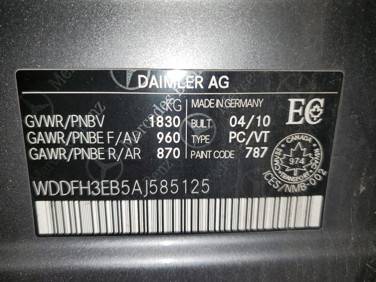 WDDFH3EB5AJ585125 2010 Mercedes-Benz B200 T