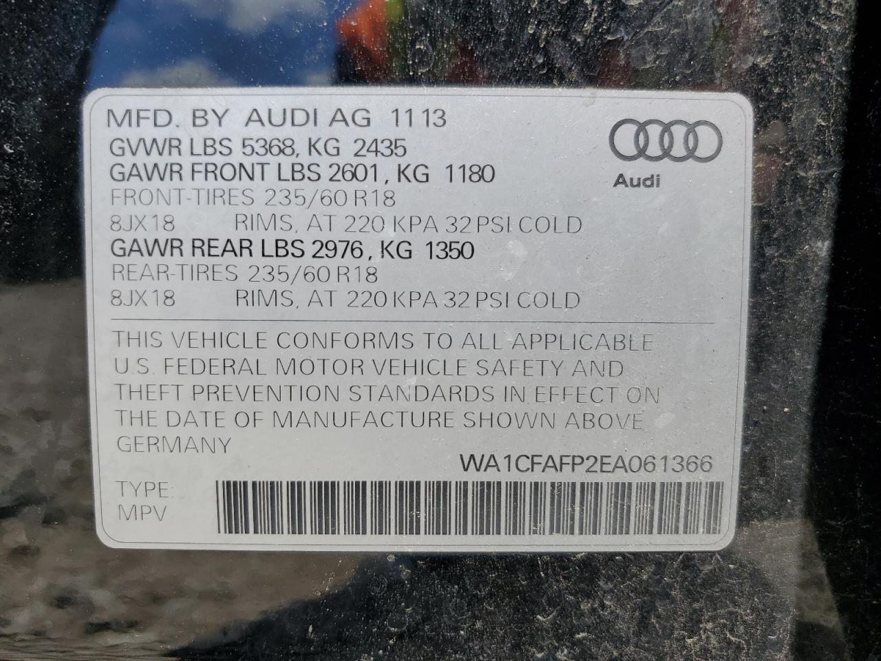 2014 Audi Q5 Premium vin: WA1CFAFP2EA061366