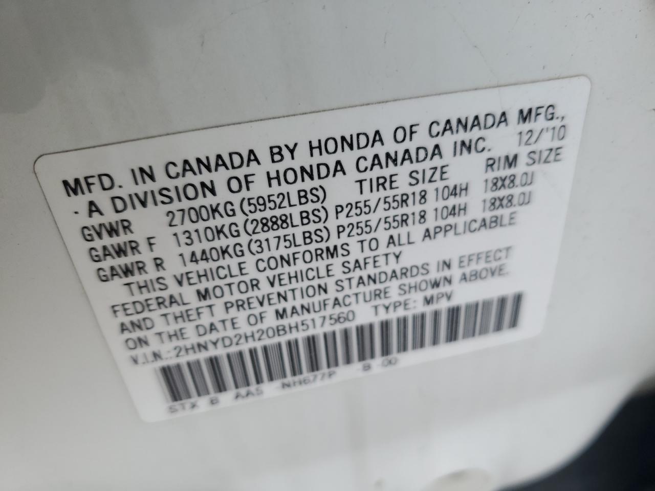 2HNYD2H20BH517560 2011 Acura Mdx