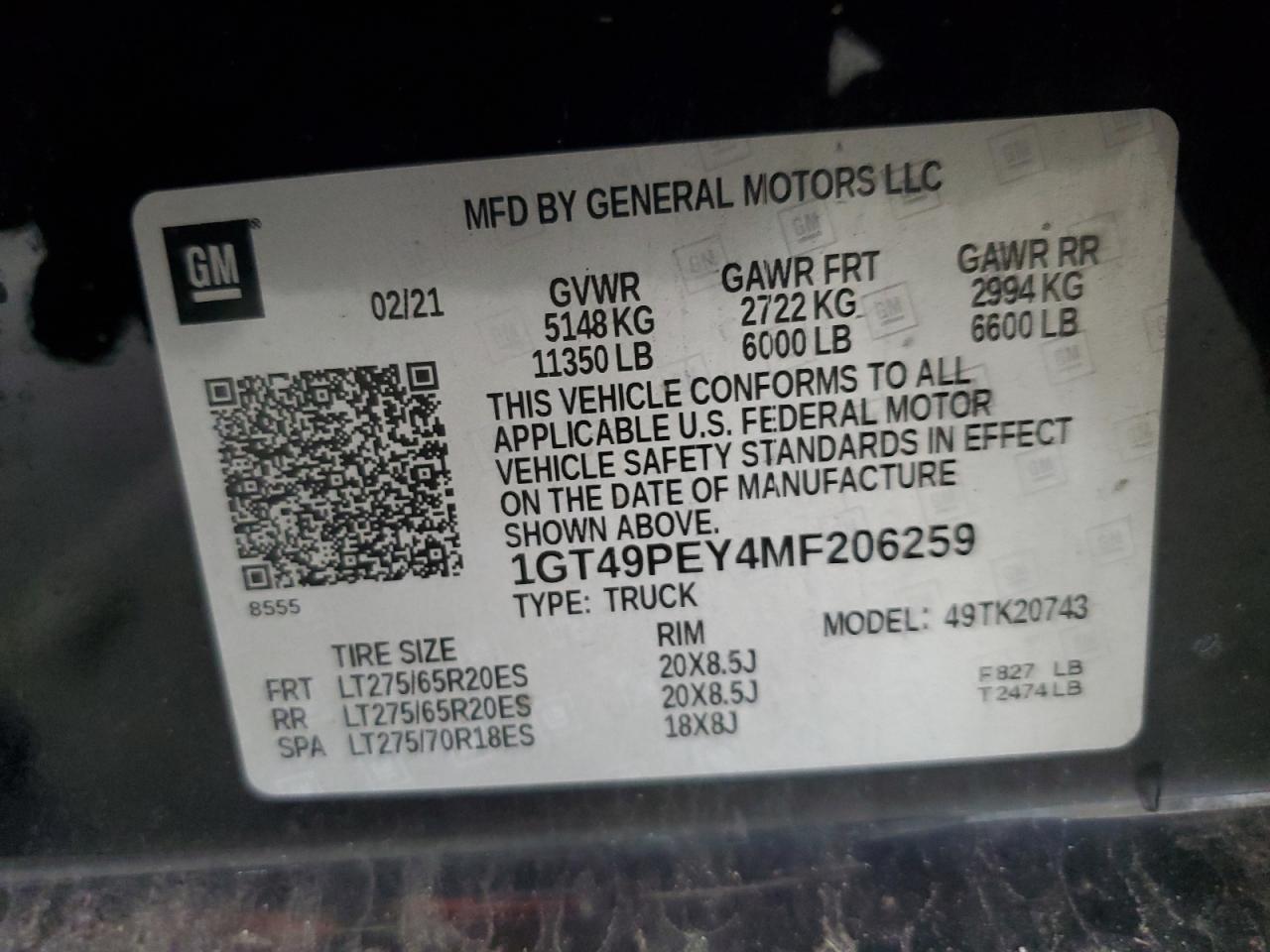 1GT49PEY4MF206259 2021 GMC Sierra K2500 At4