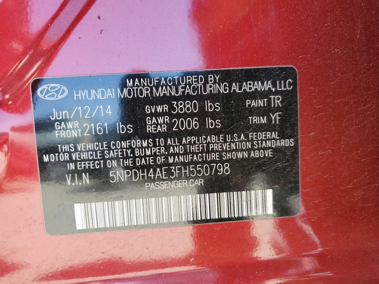 5NPDH4AE3FH550798 2015 Hyundai Elantra Se