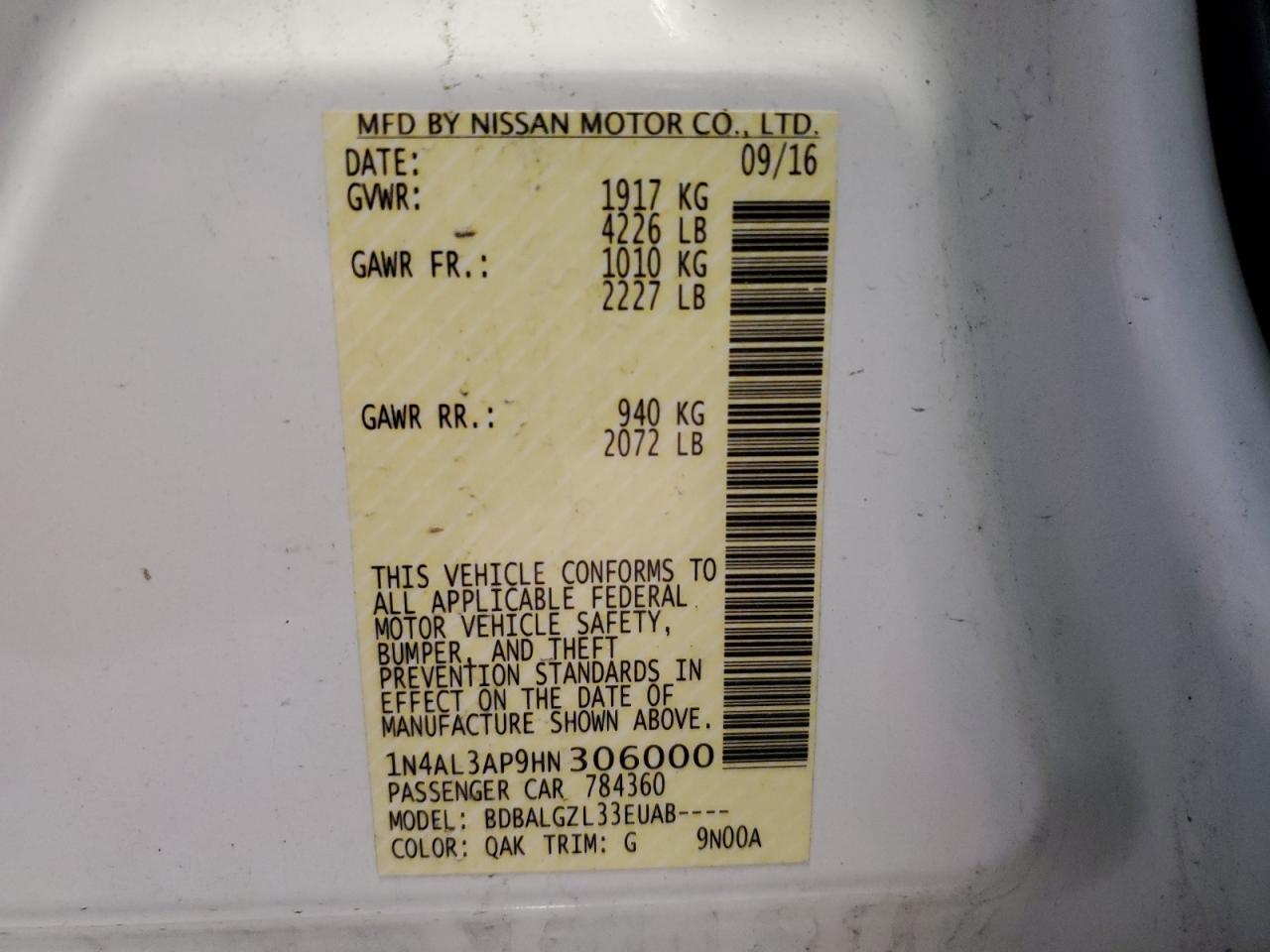 1N4AL3AP9HN306000 2017 Nissan Altima 2.5