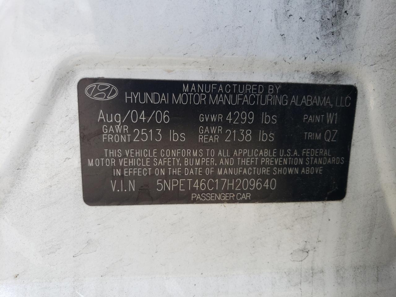 5NPET46C17H209640 2007 Hyundai Sonata Gls