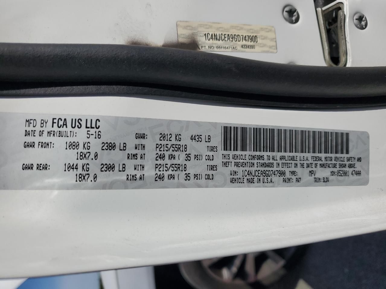 1C4NJCEA9GD747900 2016 Jeep Compass Latitude