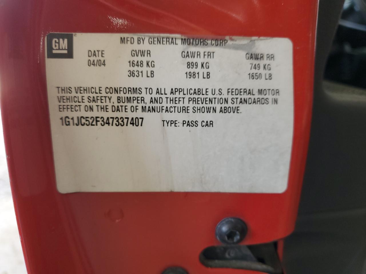 1G1JC52F347337407 2004 Chevrolet Cavalier