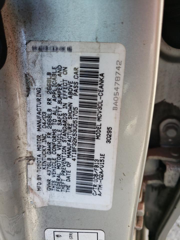 4T1BF32K53U051705 2003 Toyota Camry Le