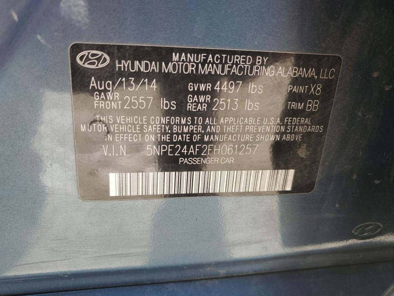 5NPE24AF2FH061257 2015 Hyundai Sonata Se