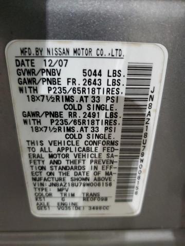 2009 Nissan Murano S VIN: JN8AZ18U79W006156 Lot: 55827264