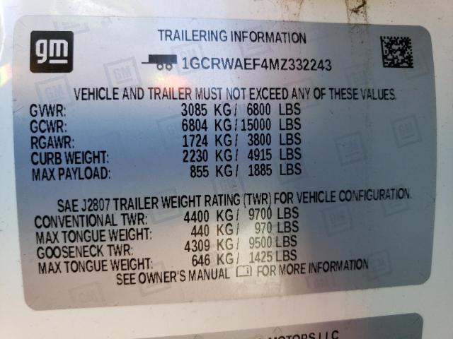 2021 CHEVROLET SILVERADO - 1GCRWAEF4MZ332243