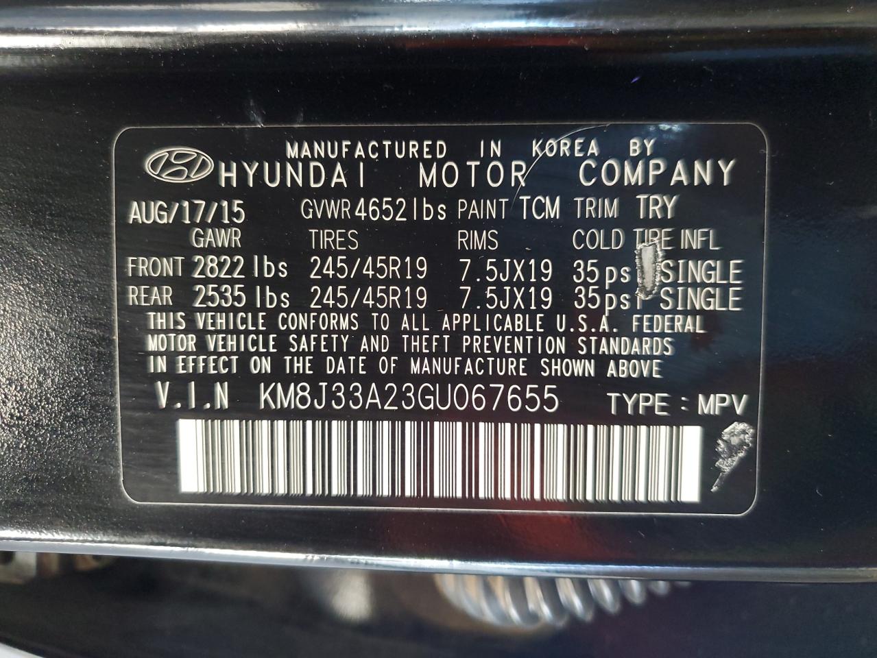 KM8J33A23GU067655 2016 Hyundai Tucson Limited