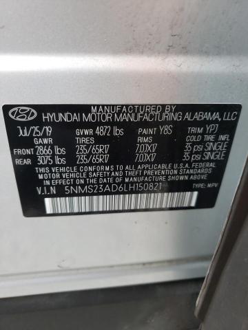 2020 Hyundai Santa Fe Se VIN: 5NMS23AD6LH150821 Lot: 55188514