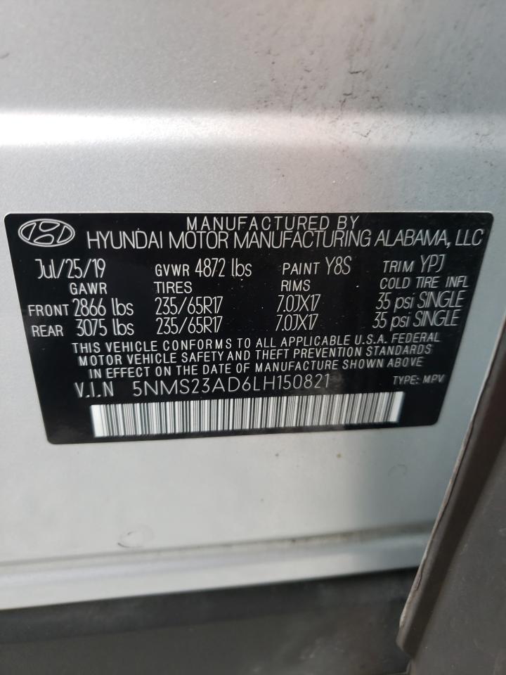 5NMS23AD6LH150821 2020 Hyundai Santa Fe Se
