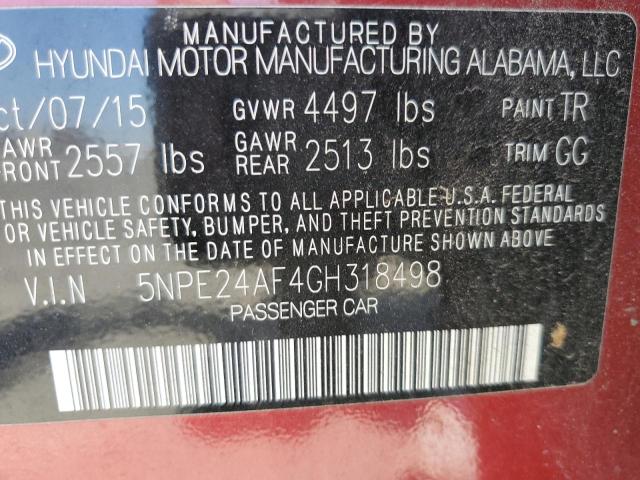 2016 Hyundai Sonata Se VIN: 5NPE24AF4GH318498 Lot: 56525334