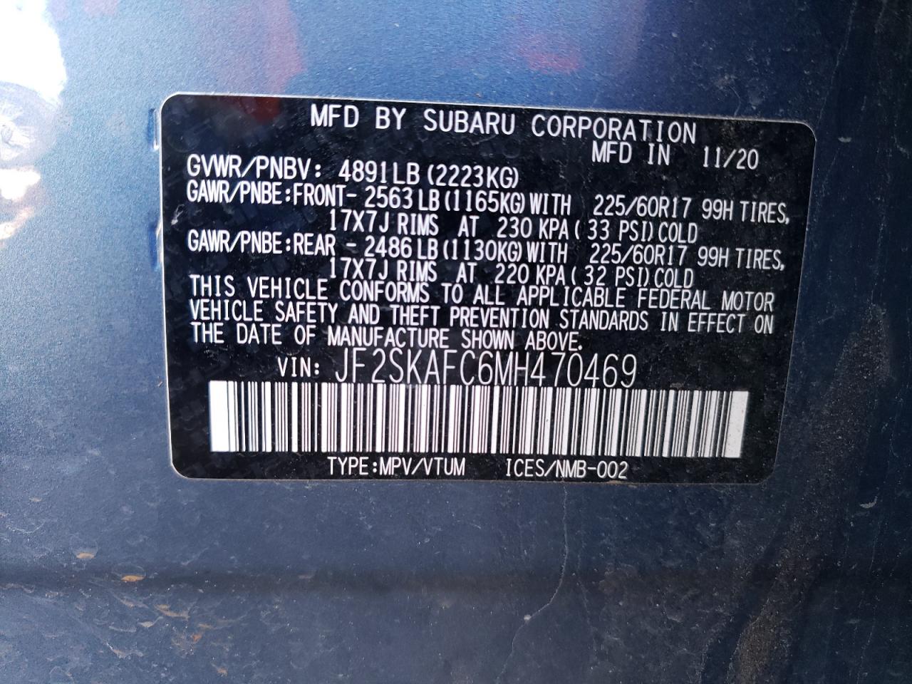 JF2SKAFC6MH470469 2021 Subaru Forester Premium