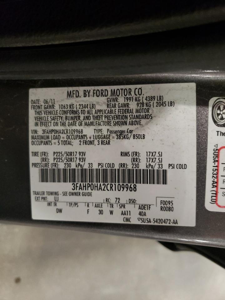 3FAHP0HA2CR109968 2012 Ford Fusion Se