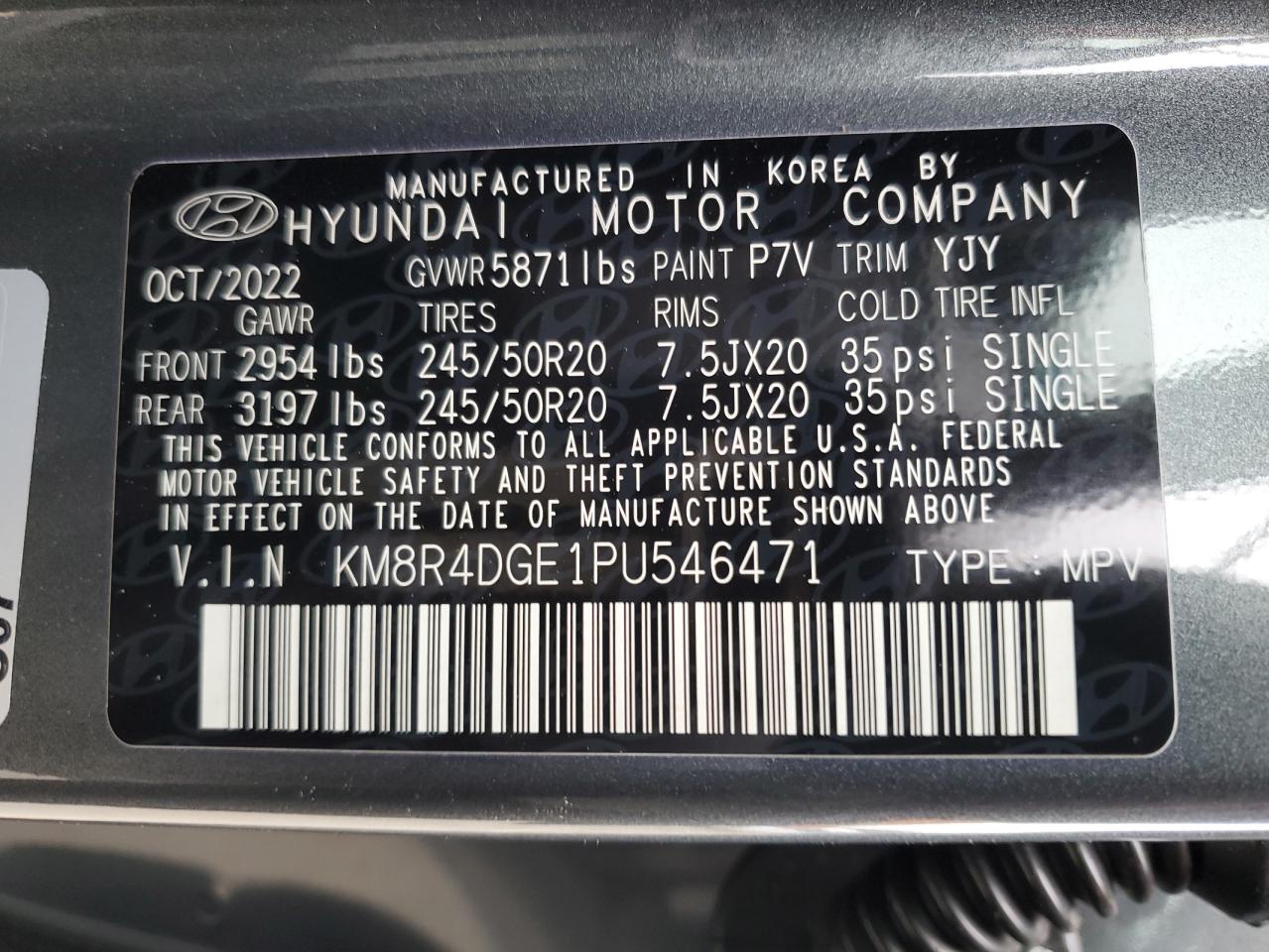 KM8R4DGE1PU546471 2023 Hyundai Palisade Sel Premium