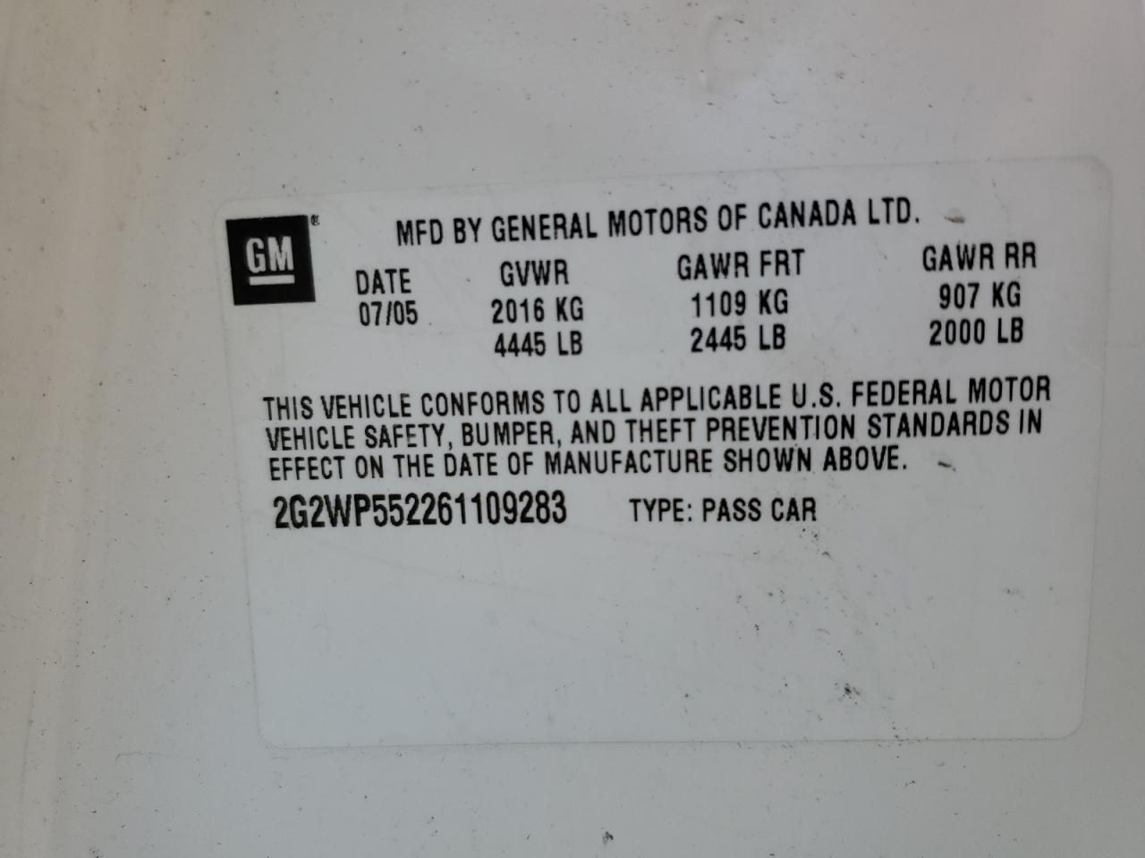 2G2WP552261109283 2006 Pontiac Grand Prix