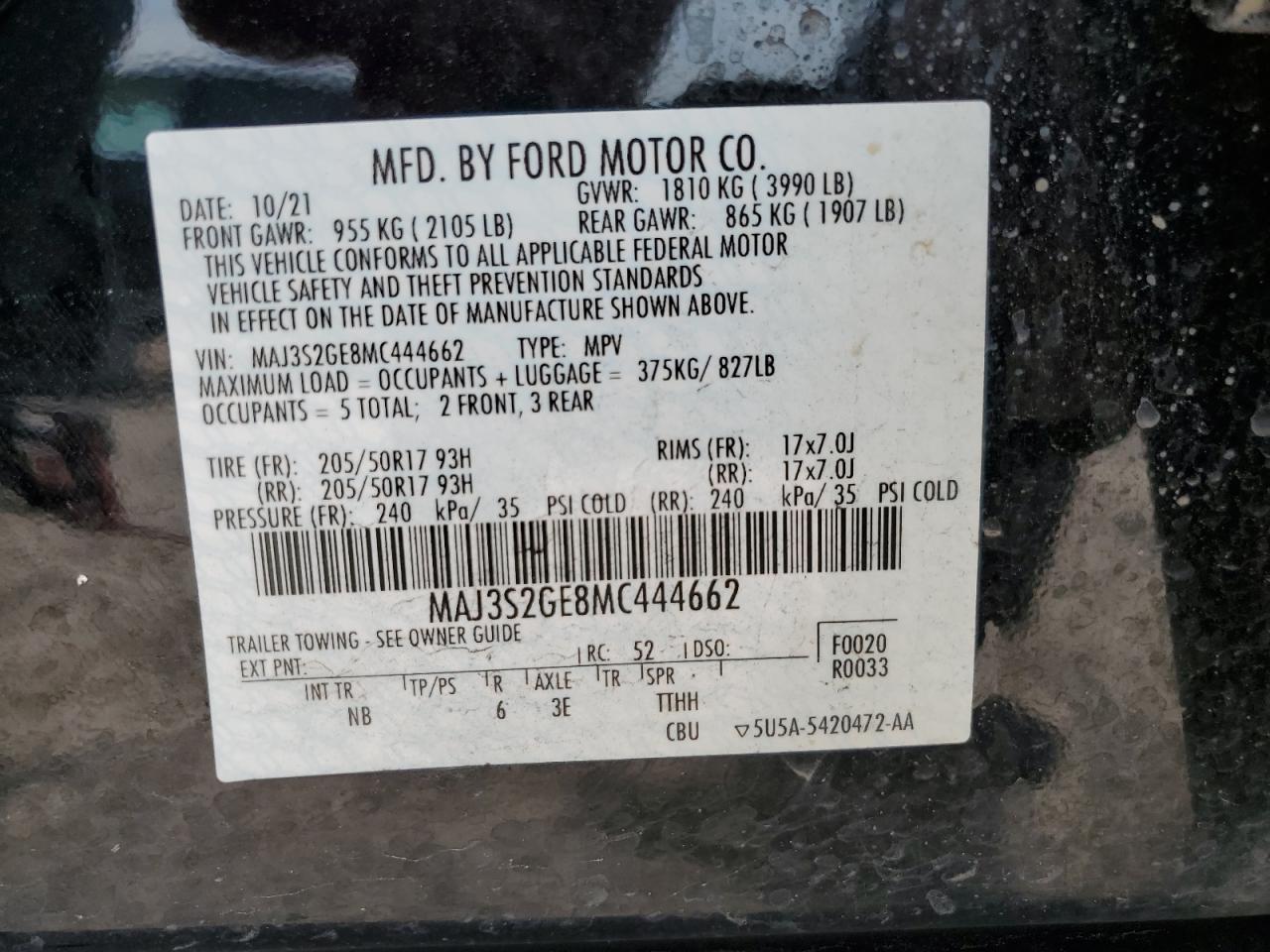 MAJ3S2GE8MC444662 2021 Ford Ecosport Se