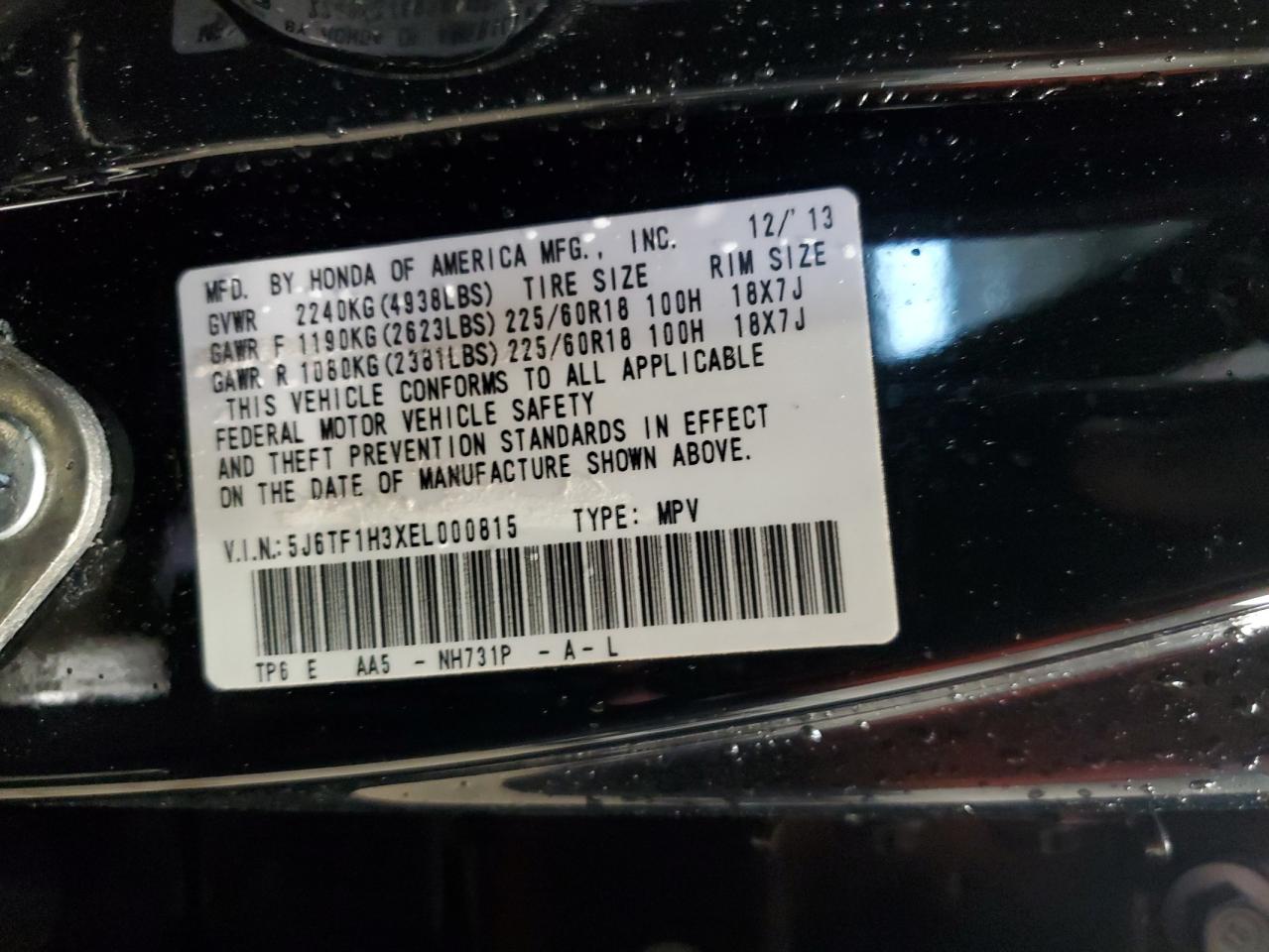 5J6TF1H3XEL000815 2014 Honda Crosstour Ex