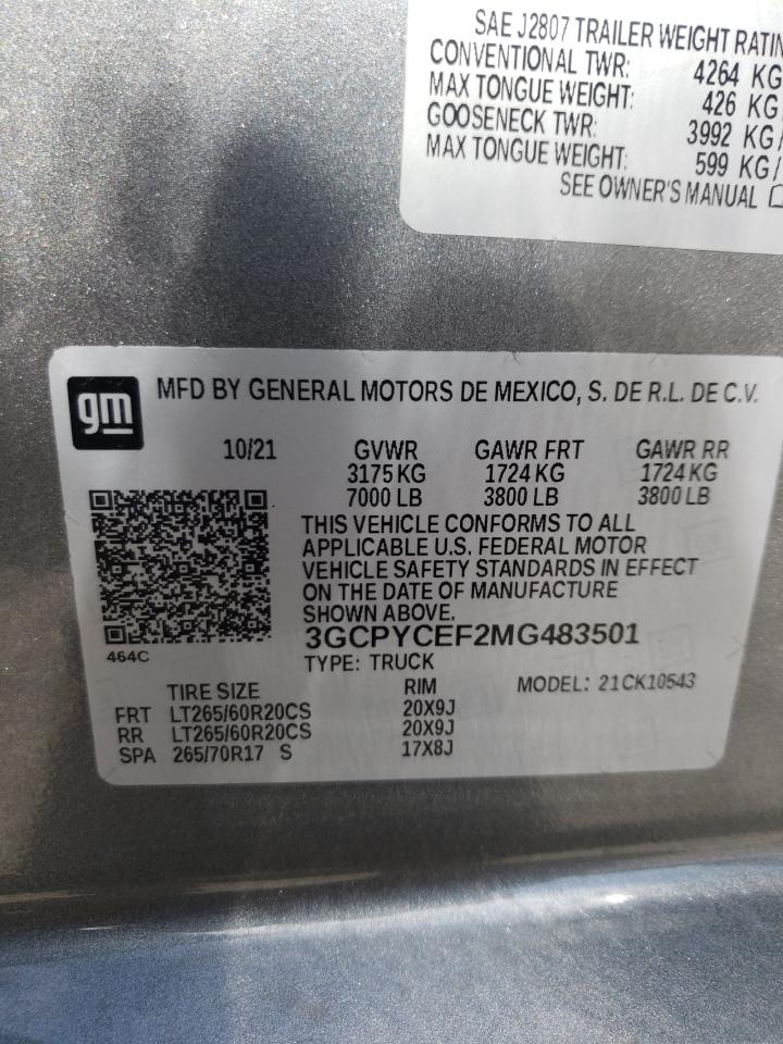 3GCPYCEF2MG483501 2021 Chevrolet Silverado K1500 Trail Boss Custom