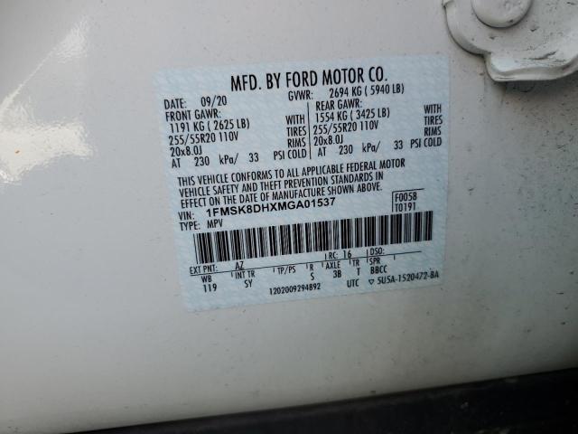 2021 Ford Explorer Xlt VIN: 1FMSK8DHXMGA01537 Lot: 55819714